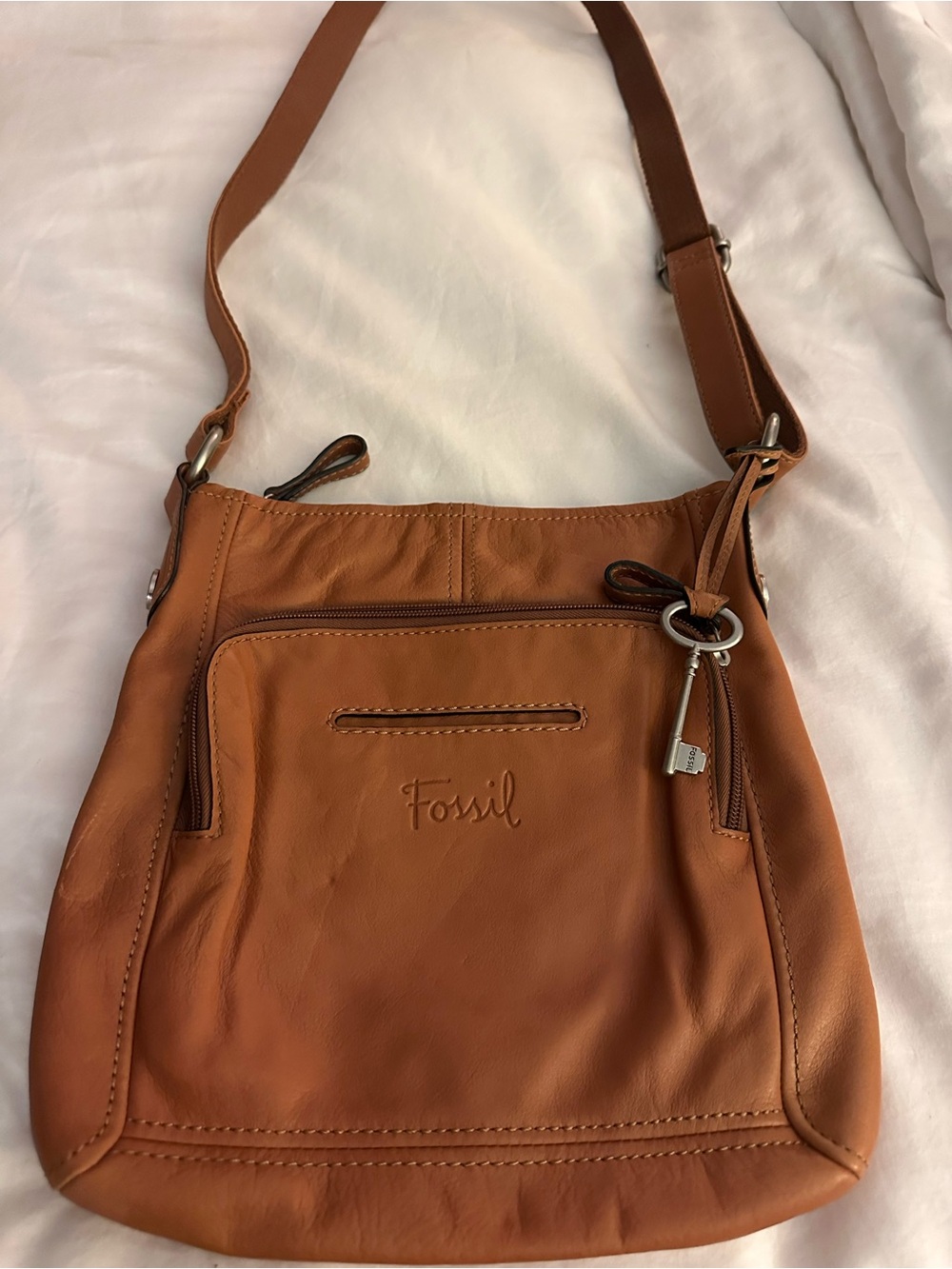 Fossil Genuine Leather Cross Body /Shoulder Bag. Cognac Brown.